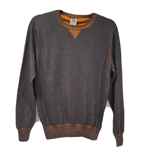 H953 Mens Size XS 100% Cotton Sweater Made In Italy Gray Orange Pullover Knit